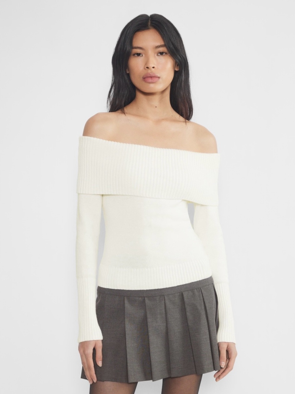 Cream off the shoulder knit sweater